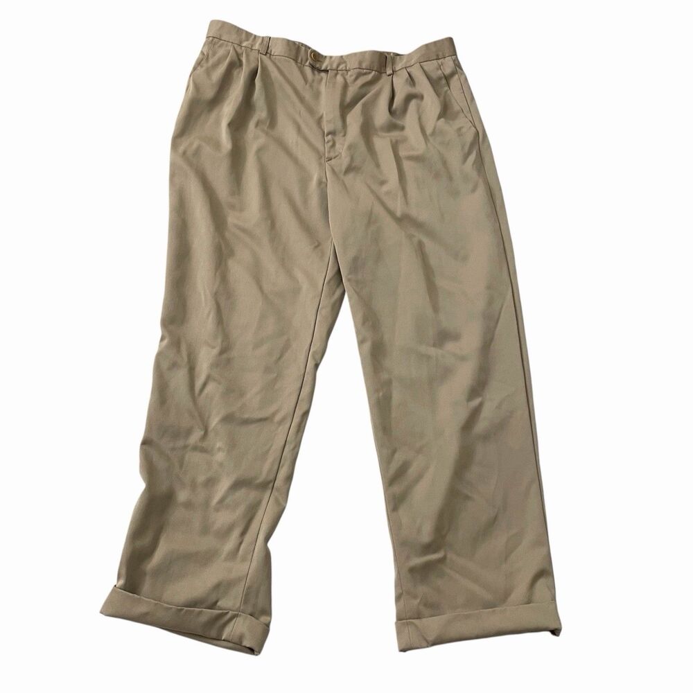 Zanella Dress Pants Mens 40 Tan Wool Pleated Trousers Khaki Cuffed Hem Italy